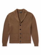 TOM FORD - Shawl-Collar Ribbed Wool and Silk-Blend Cardigan - Brown