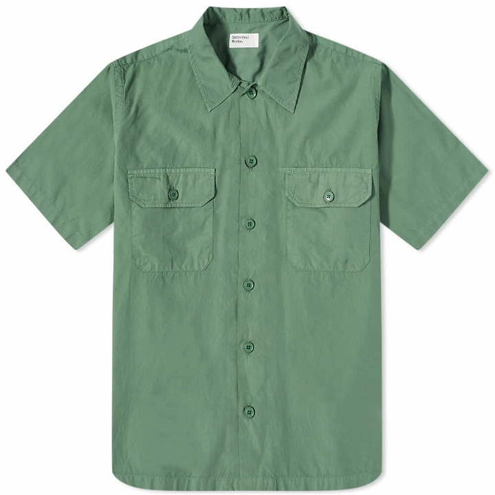Photo: Universal Works Men's Short Sleeve Utility Shirt in Green
