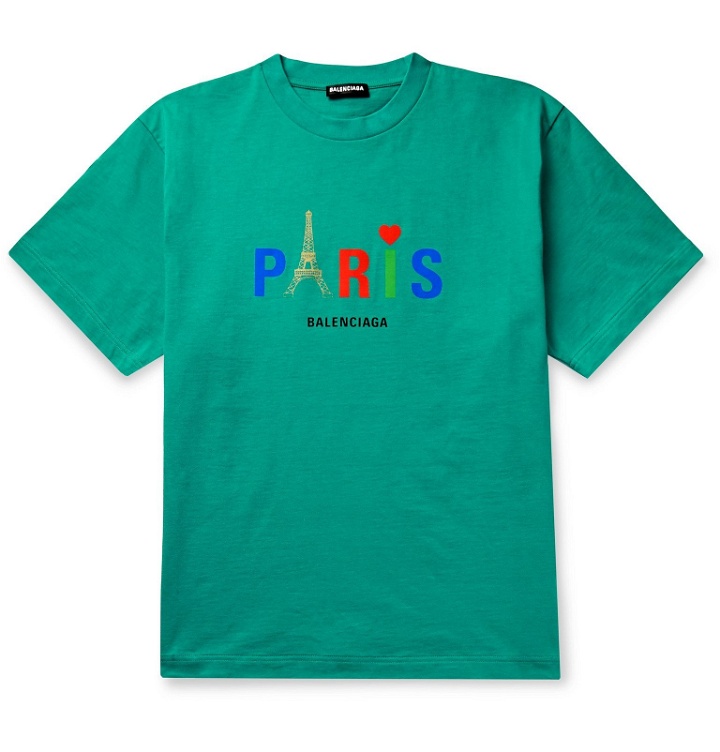 Photo: Balenciaga - Printed Cotton-Jersey T-Shirt - Green