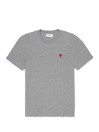 AMI PARIS - Logo-Embroidered Mélange Cotton-Jersey T-Shirt - Gray