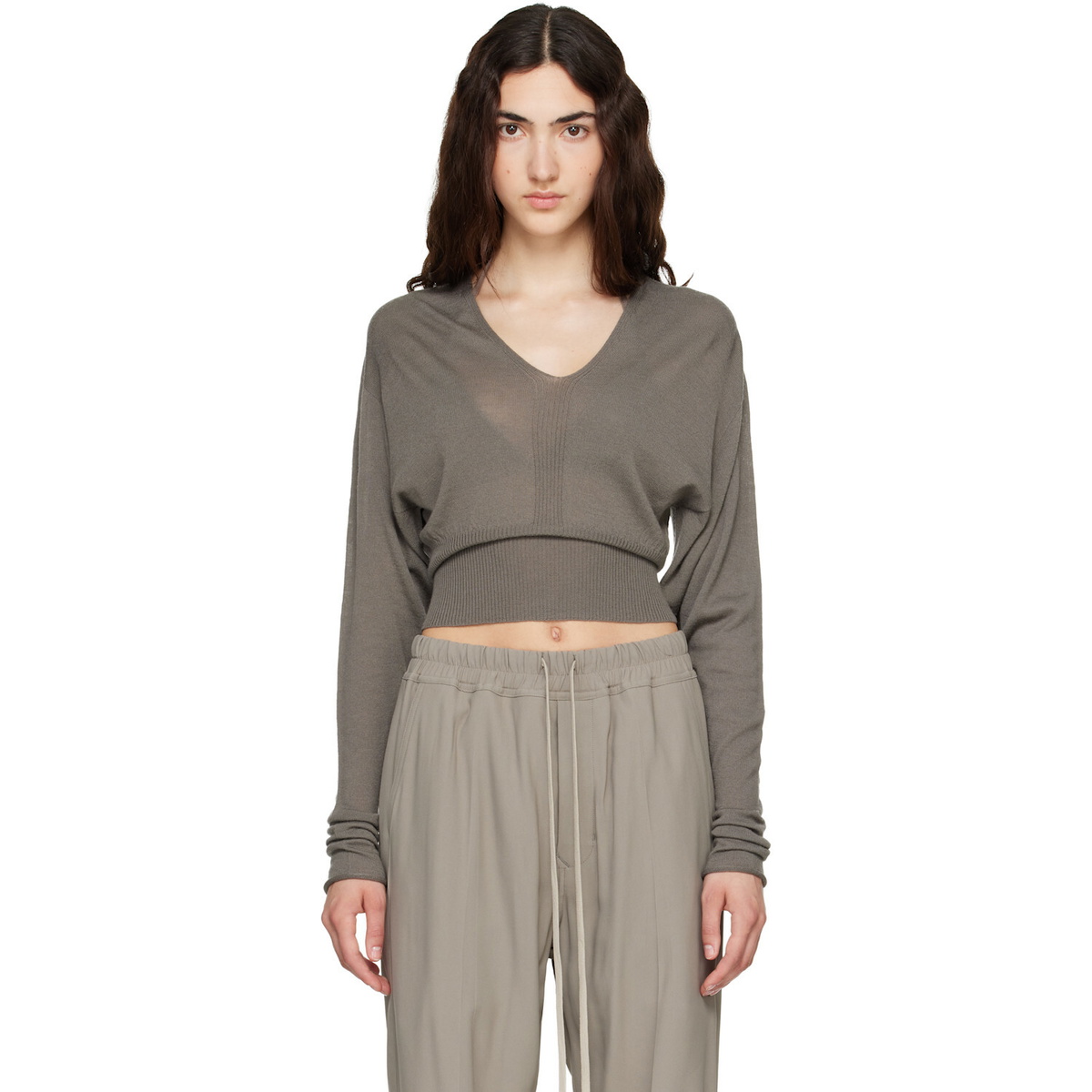 Rick Owens Taupe Tower V Cropped Sweater