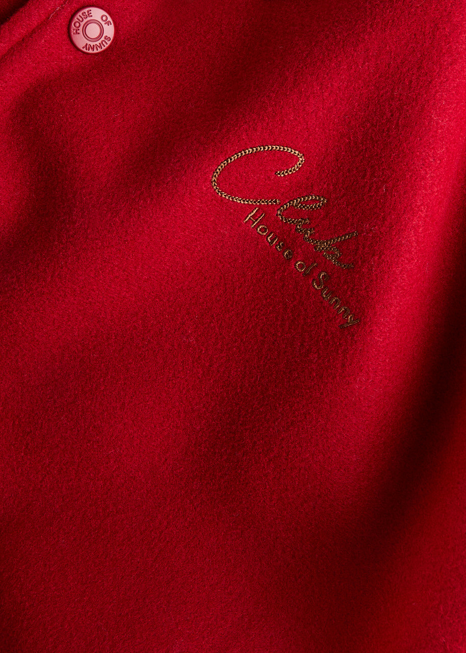 House OF Sunny The Club Panelled Felt Varsity Jacket Red
