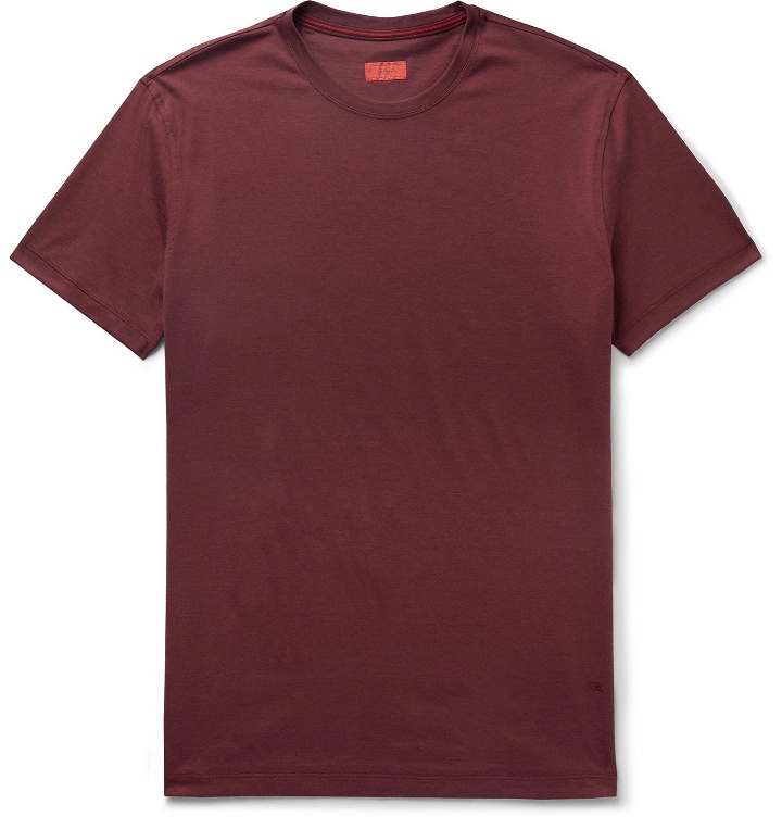 Photo: Isaia - Mélange Silk and Cotton-Blend Jersey T-Shirt - Burgundy