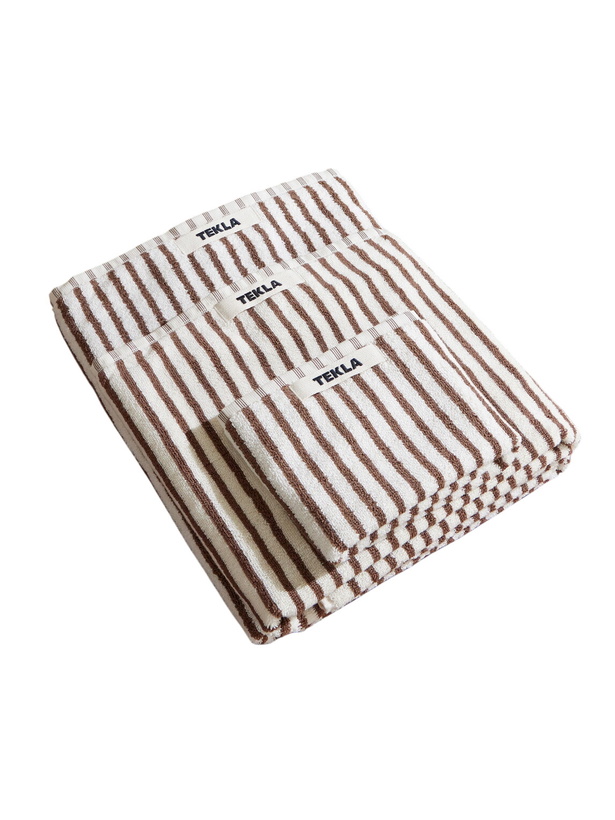 Photo: TEKLA - Set-of-Three Logo-Appliquéd Striped Organic Cotton-Terry Towels