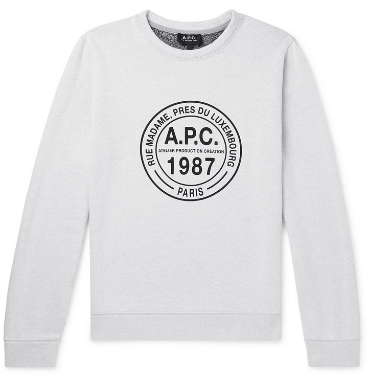 Photo: A.P.C. - Logo-Print Mélange Loopback Cotton-Jersey Sweatshirt - Light gray