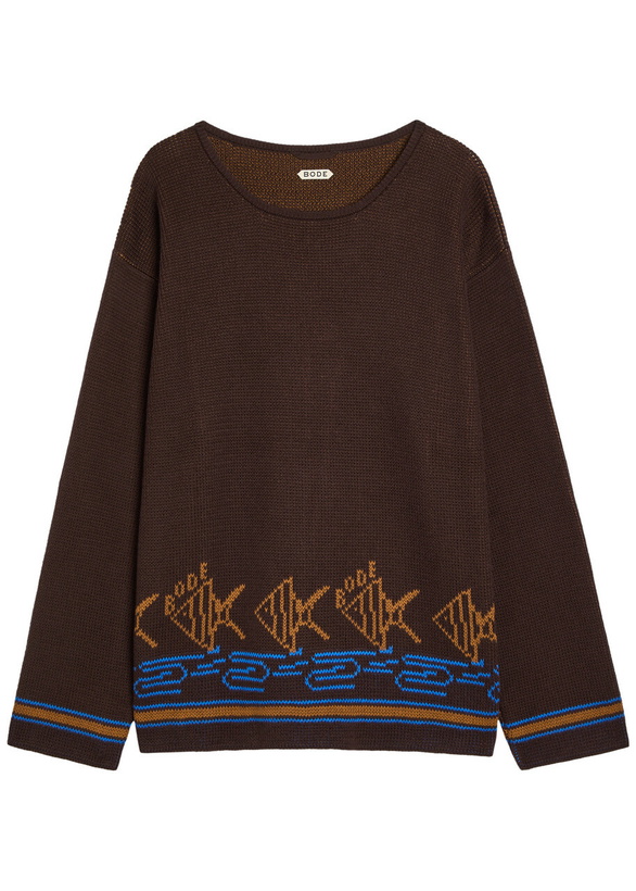 Photo: Bode Fish School Intarsia Cotton Jumper Brown