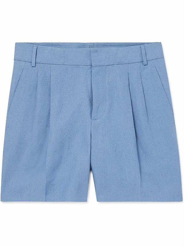 Photo: Loro Piana - Straight-Leg Pleated Linen Bermuda Shorts - Blue