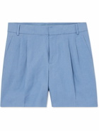 Loro Piana - Straight-Leg Pleated Linen Bermuda Shorts - Blue