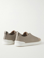 Zegna - Triple Stitch Full-Grain Leather and Suede Sneakers - Neutrals