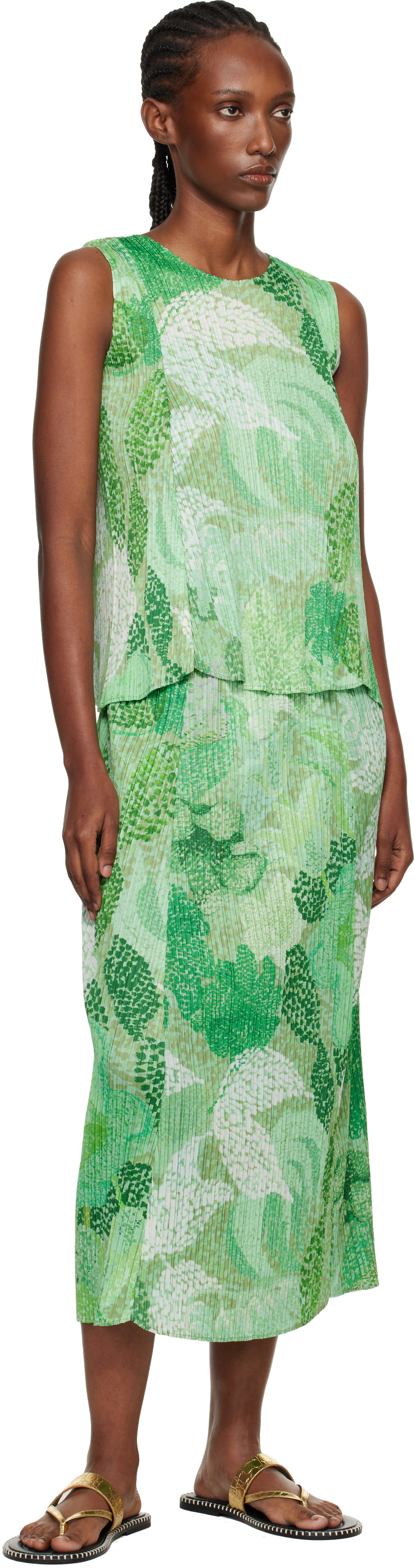 PLEATS PLEASE ISSEY MIYAKE Green Foggy Forest Midi Skirt