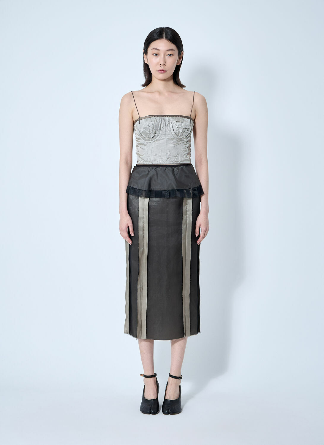 Maison Margiela Contrast Panel Silk Midi Dress