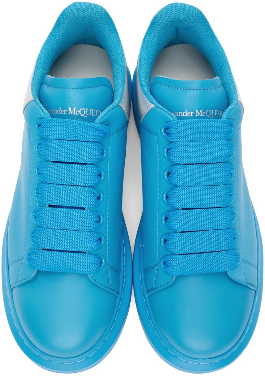 Alexander McQueen White And Sky Blue Leather Oversized Sneakers