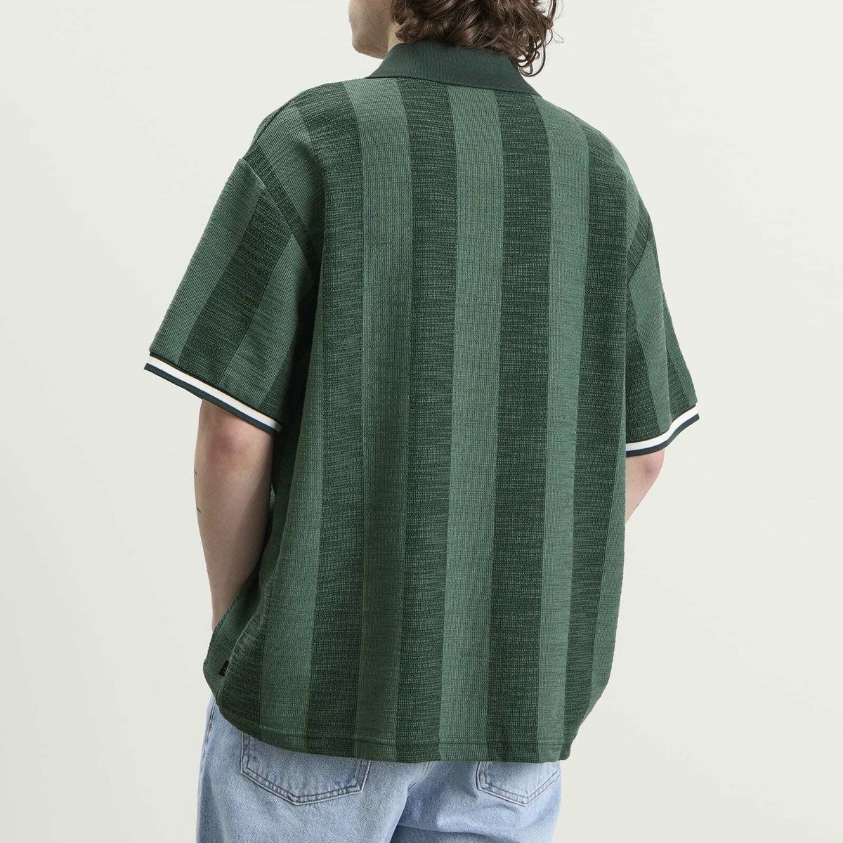 Les Deux Men's Prince Stripe Jacquard Polo in Pineneedle Green