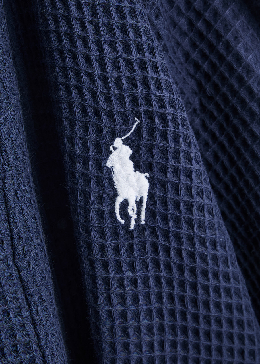 Polo Ralph Lauren Logo-embroidered Waffle-knit Cotton Robe Navy