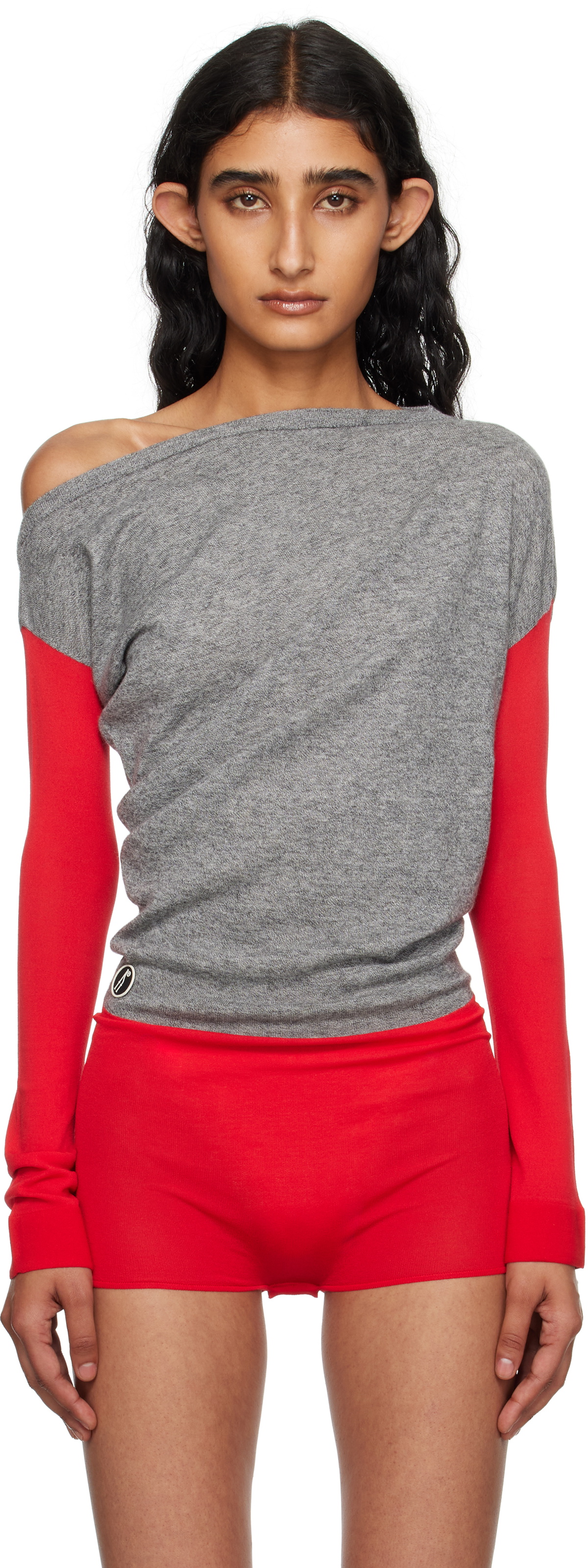 Kiko Kostadinov Gray & Red Heiss Knit Bodysuit