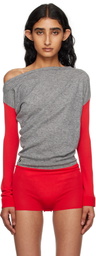 Kiko Kostadinov Gray & Red Heiss Knit Bodysuit