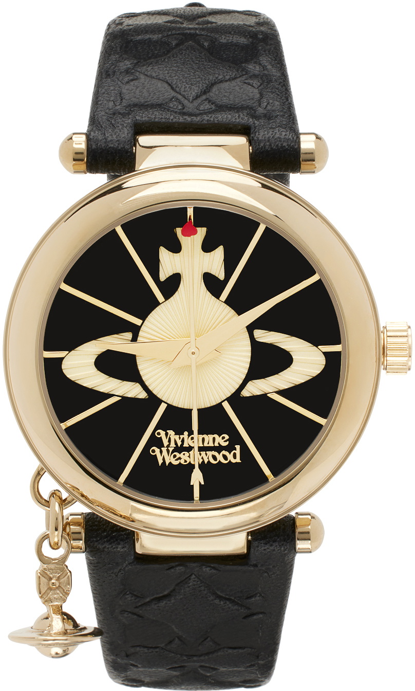 vivienne westwood 腕時計 ブラック ゴールド エンボス文字盤 Vivienne Westwood Black & Gold Orb Watch Vivienne Westwood