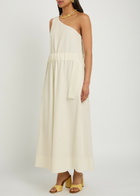 Tory Burch Floral-jacquard Belted Cotton-blend Midi Dress White
