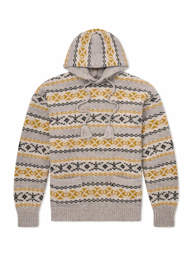 Photo: KAPITAL - Yellowknife Fair Isle Wool Hoodie - Yellow