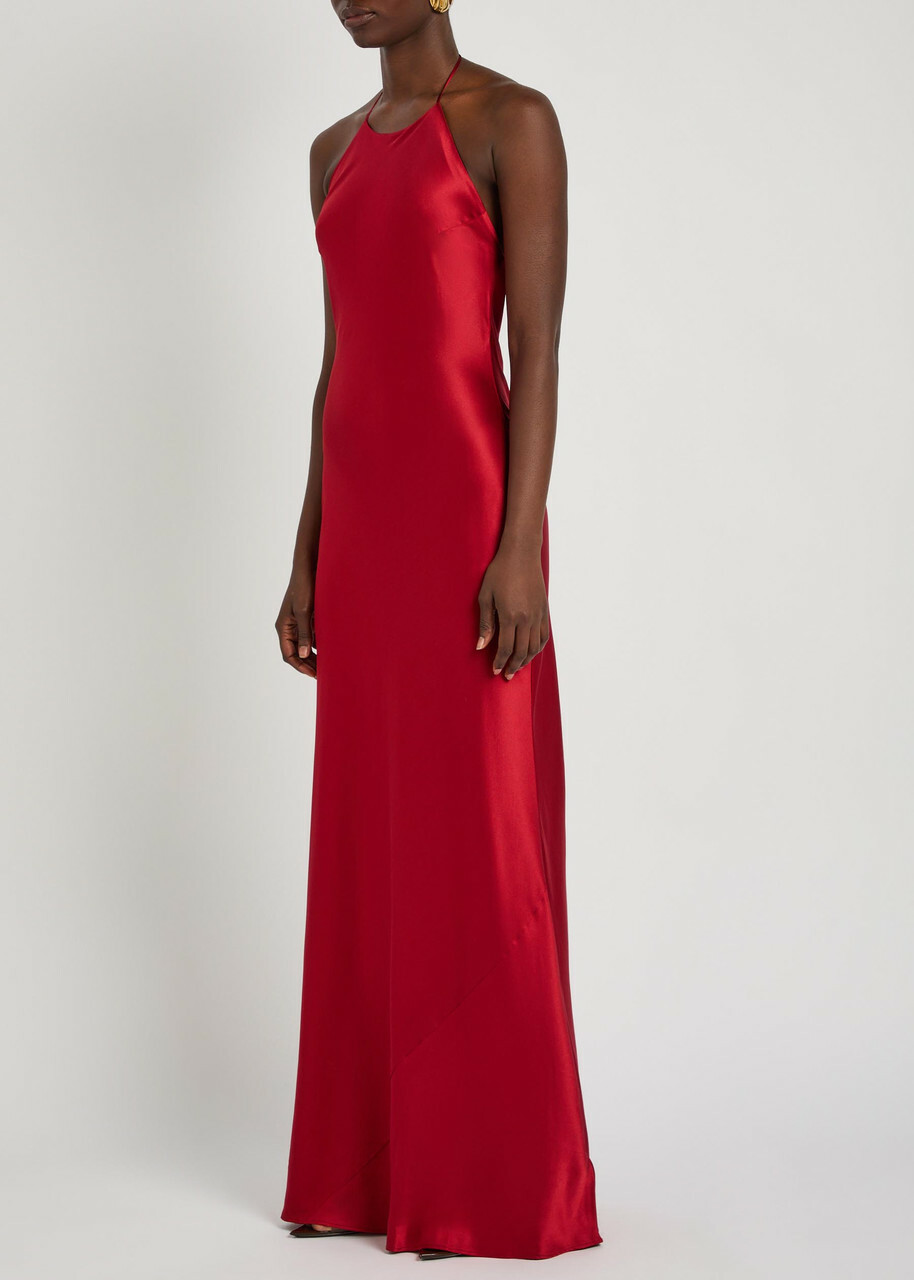 Reformation Jeany Halterneck Silk Maxi Dress Red