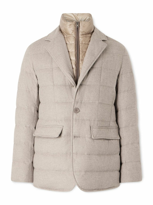 Photo: Herno - Slim-Fit Shell-Trimmed Silk and Cashmere-Blend Down Jacket - Neutrals