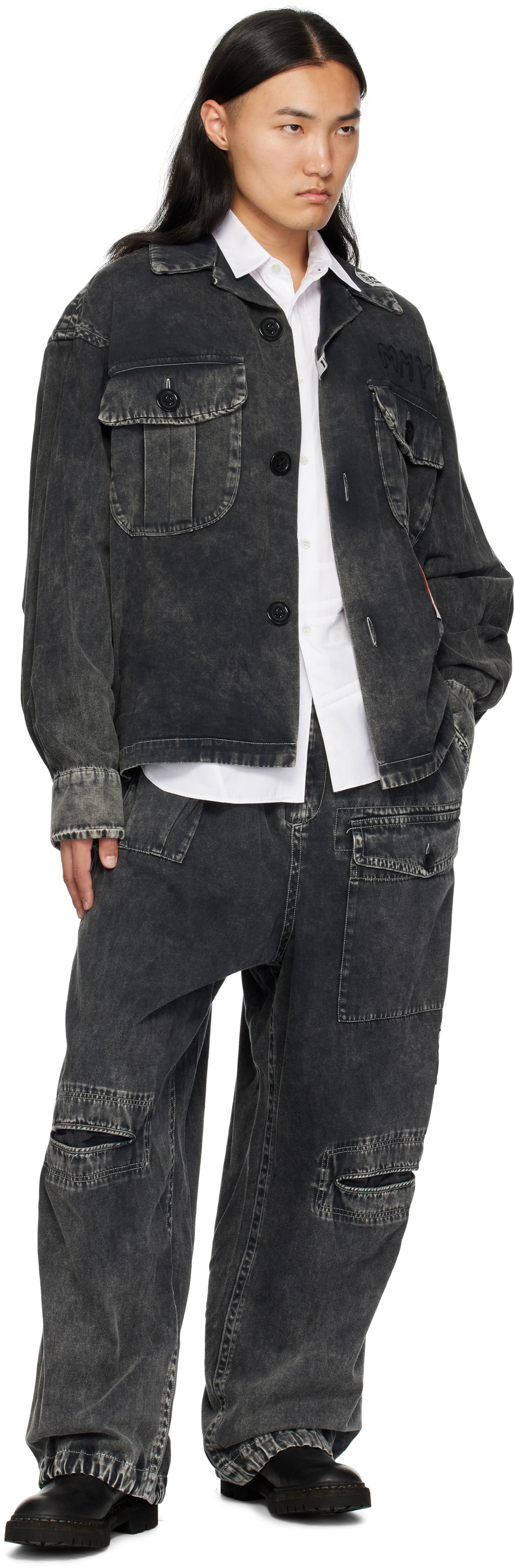 Maison MIHARA YASUHIRO Black Cotton Satin Cargo Pants