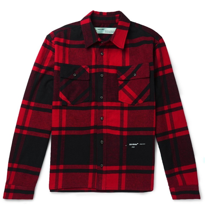 Photo: Off-White - Embellished Checked Cotton-Blend Flannel Shirt - Men - Red