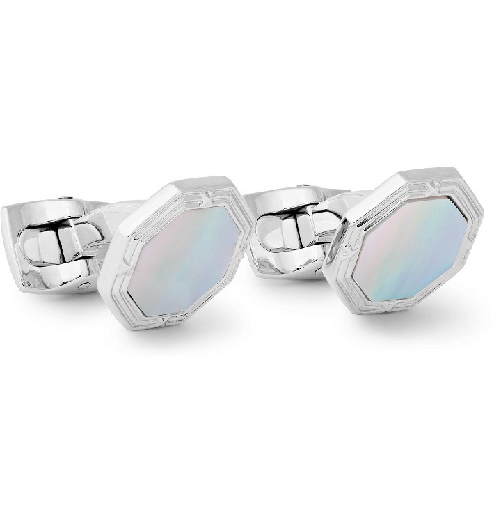 Photo: DEAKIN & FRANCIS - Rhodium-Plated Mother-of-Pearl Cufflinks - Silver