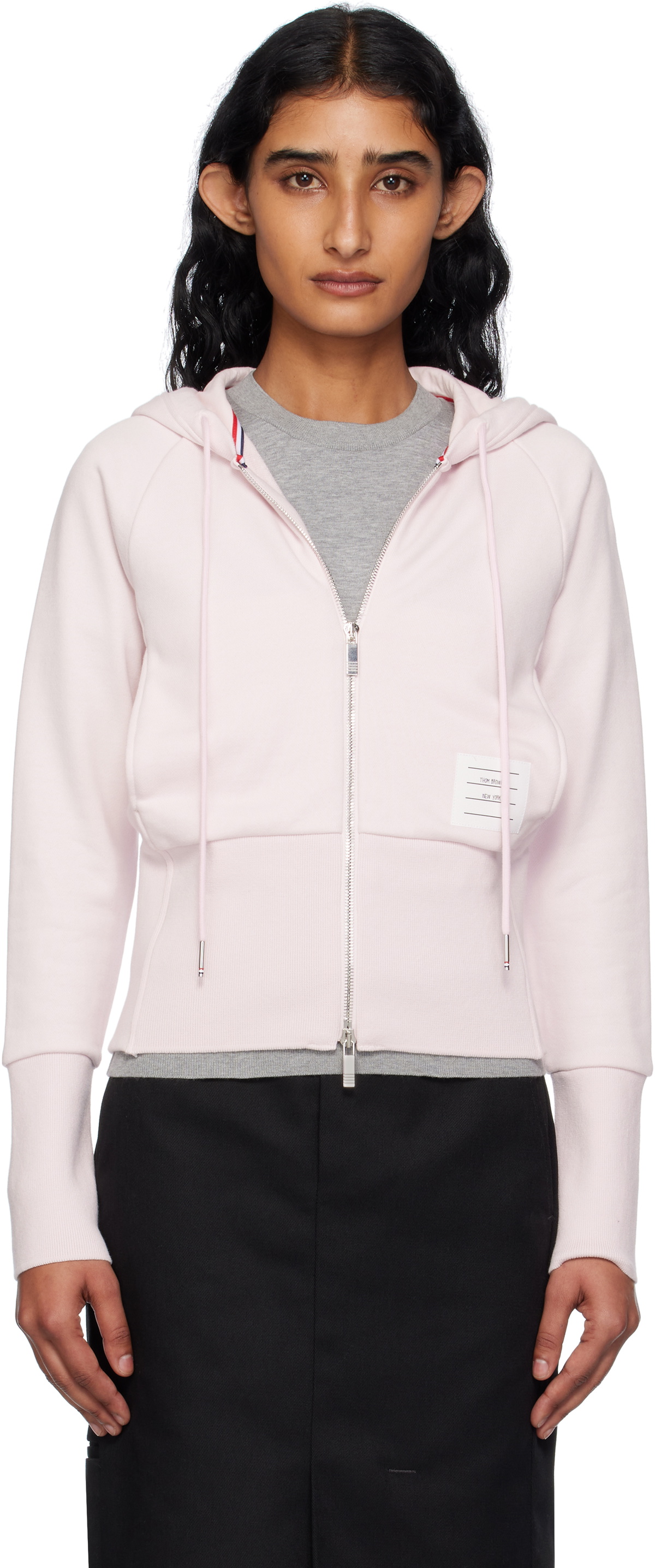 Thom Browne Pink Solid Loopback 4-Bar Zip Hoodie