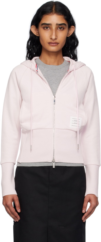 Photo: Thom Browne Pink Solid Loopback 4-Bar Zip Hoodie