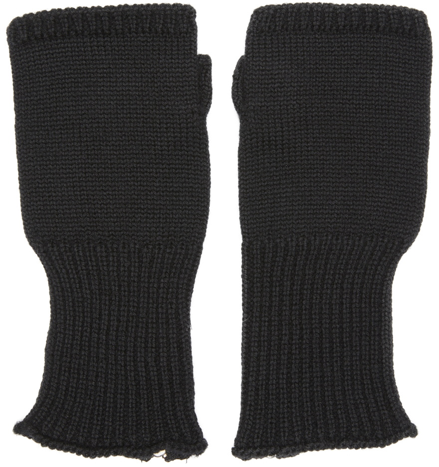 Yohji Yamamoto Black Open Finger Knit Gloves Yohji Yamamoto