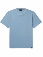 Brioni - Leather-Trimmed Cotton-Jersey T-Shirt - Blue