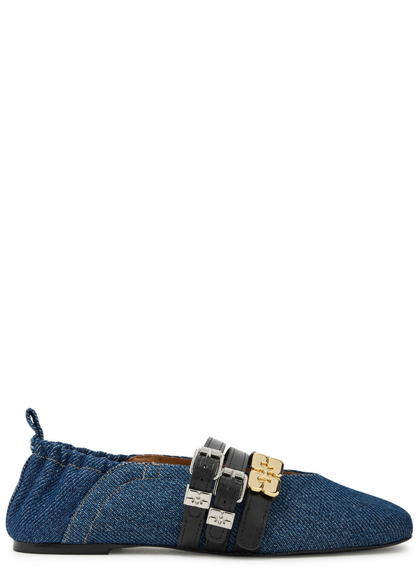 Photo: Ganni Multi-strap Chambray Ballet Flats Denim