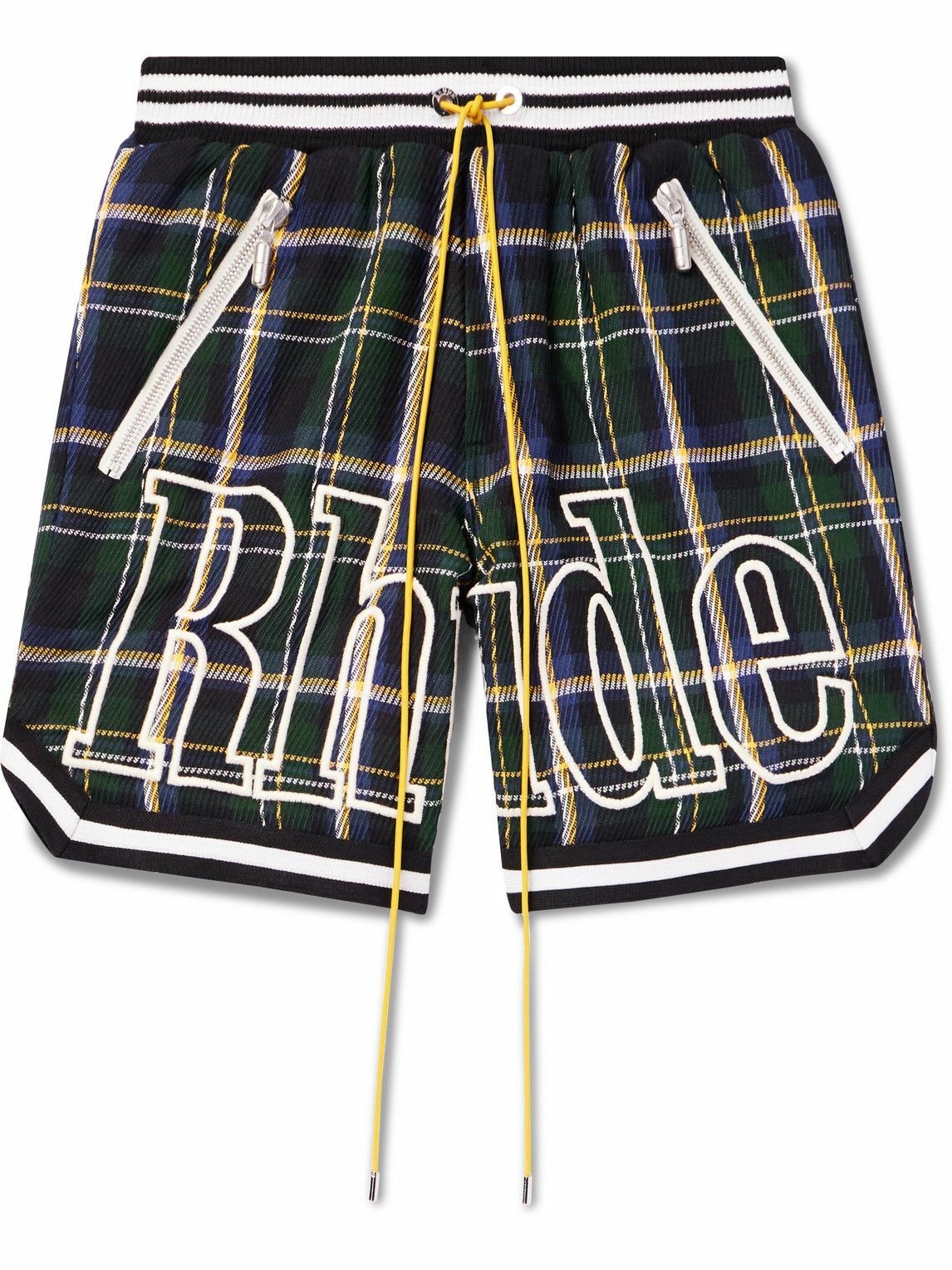 Photo: Rhude - Logo-Embroidered Checked Cotton-Flannel Drawstring Shorts - Green