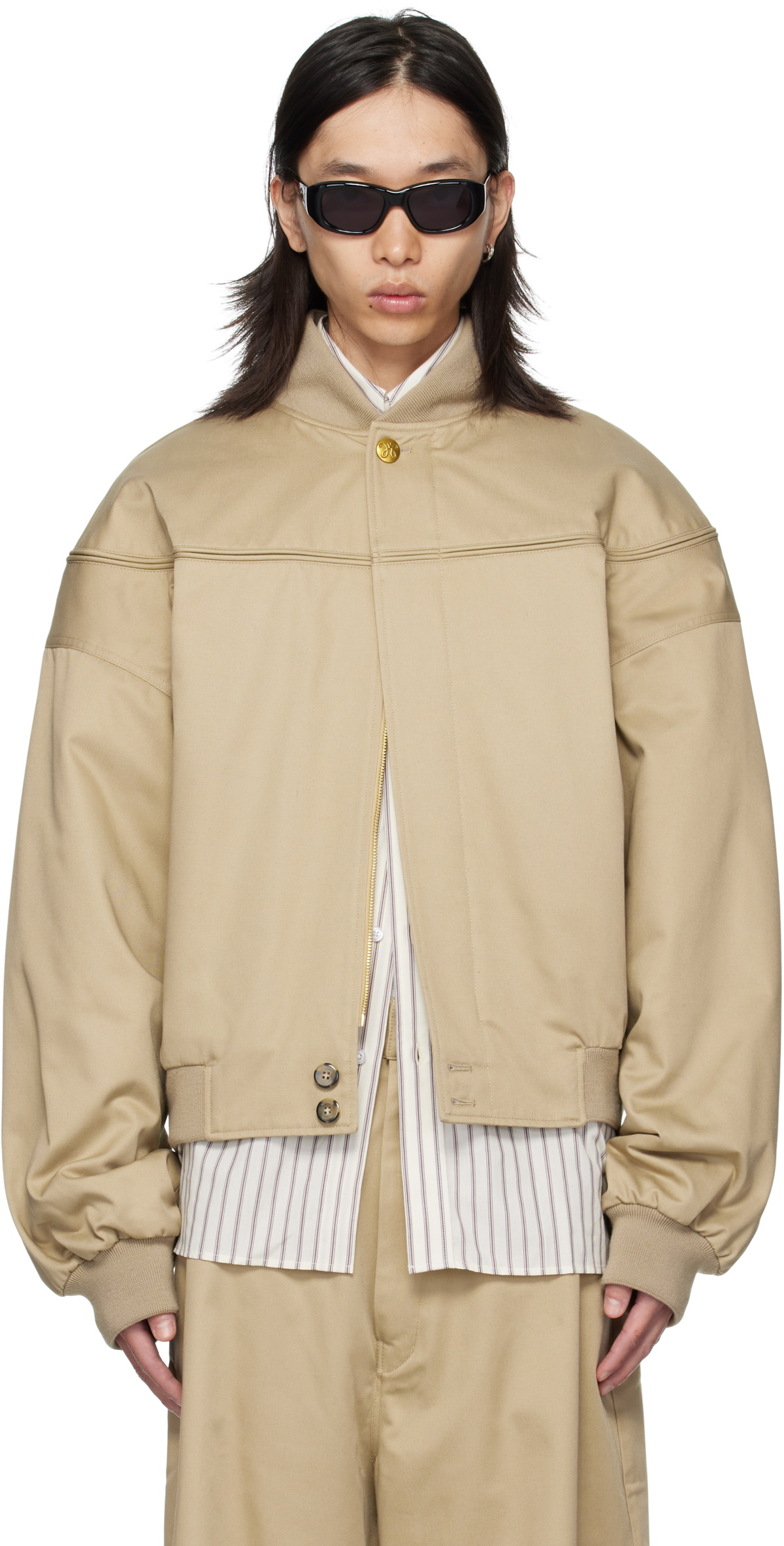 WILLY CHAVARRIA Beige Gas Station Bomber Jacket