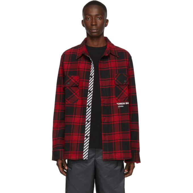 Photo: Off-White SSENSE Exclusive Red Quote Flannel Shirt