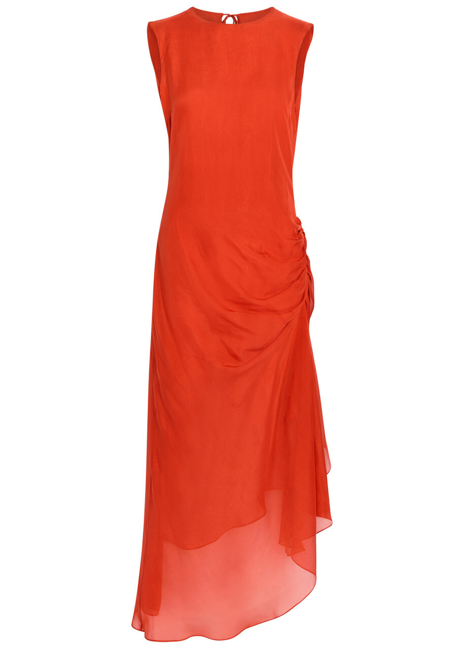 Liberowe Enya Gathered Silk Maxi Dress Red