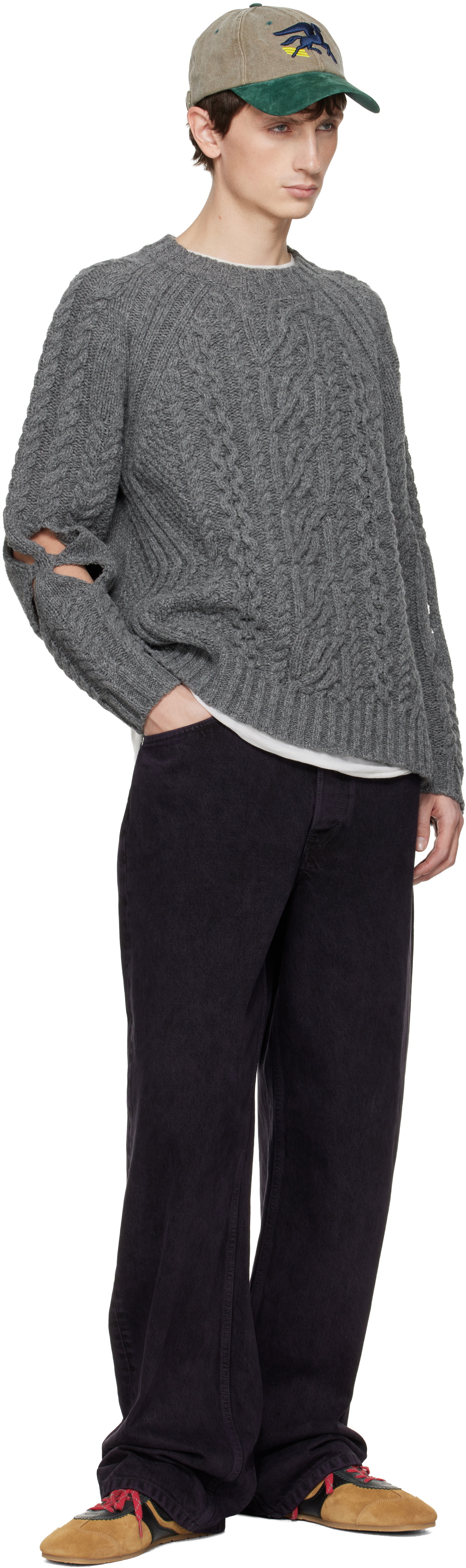Stefan Cooke Gray Slashed Cable Sweater