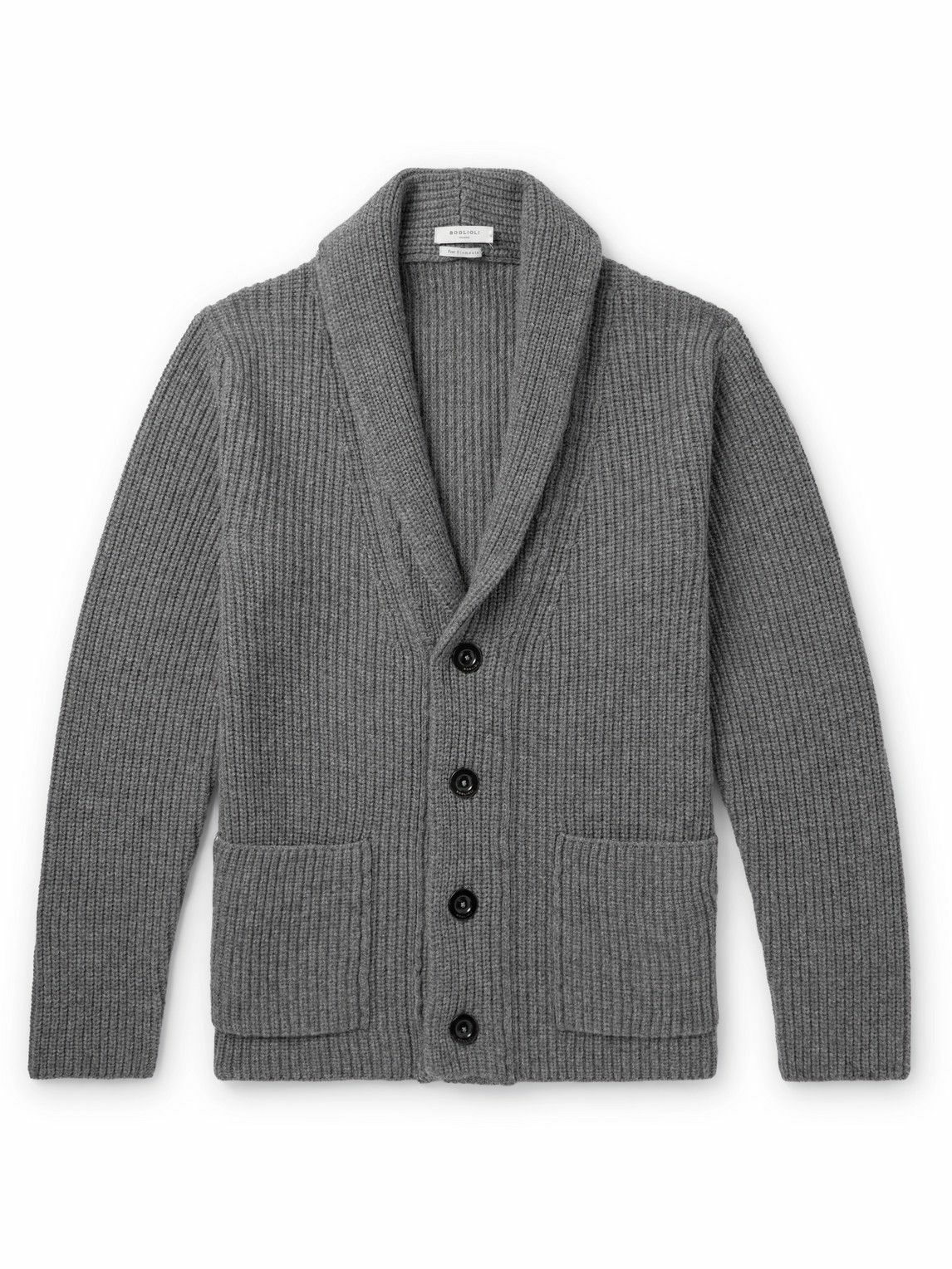 Boglioli - Shawl-Collar Ribbed Wool and Cashmere-Blend Cardigan - Gray