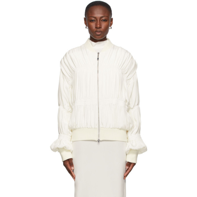 Photo: Winnie Off-White Silk Ruched Bomber Jacket