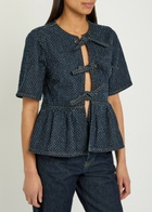 Ganni Tweed-effect Peplum Denim Blouse