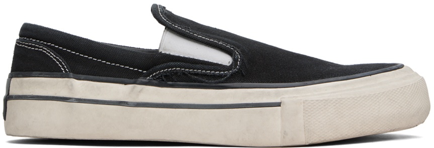 Photo: Rhude Black Washed Canvas Slip-On Sneakers