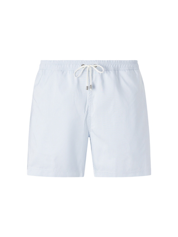 Photo: Sunspel - Fine Striped Straight-Leg Swim Shorts - Blue