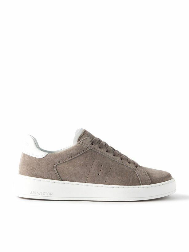 Photo: J.M. Weston - On Time Leather-Trimmed Suede Sneakers - Gray