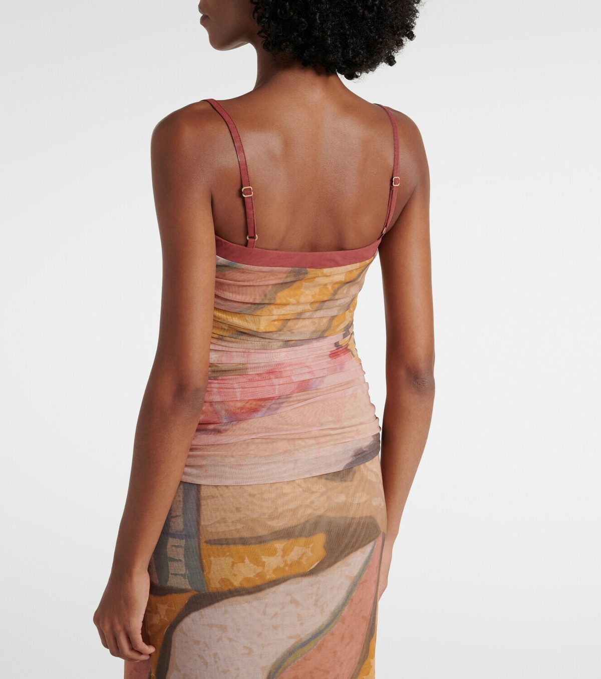 SIR Gathered printed mesh tank top