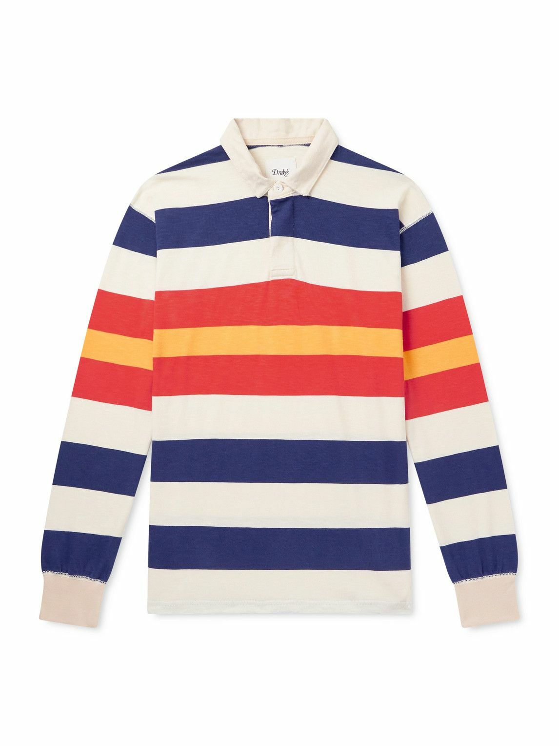 Drake's - Striped Cotton-Jersey Polo Shirt - Blue