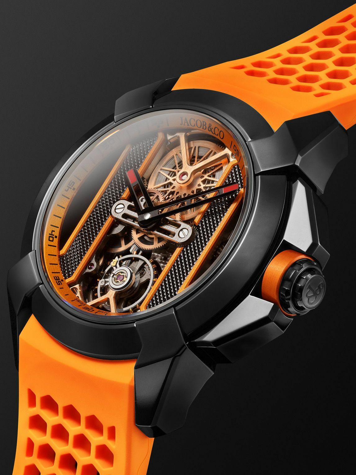 Jacob & Co. - Epic X Limited Edition Hand-Wound Skeleton Chronograph 44mm DLC-Coated Stainless Steel and Rubber Watch, Ref. No. EX120.11.AI.AA.ABRUA