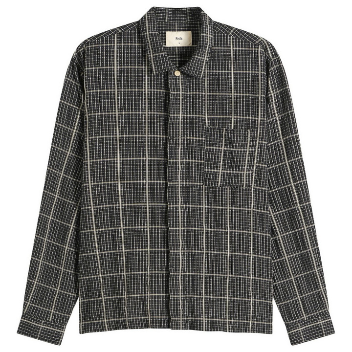 Photo: Folk Men's Patch Shirt in Black Windowpane Check