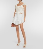 LoveShackFancy Stone floral ruffled cotton miniskirt