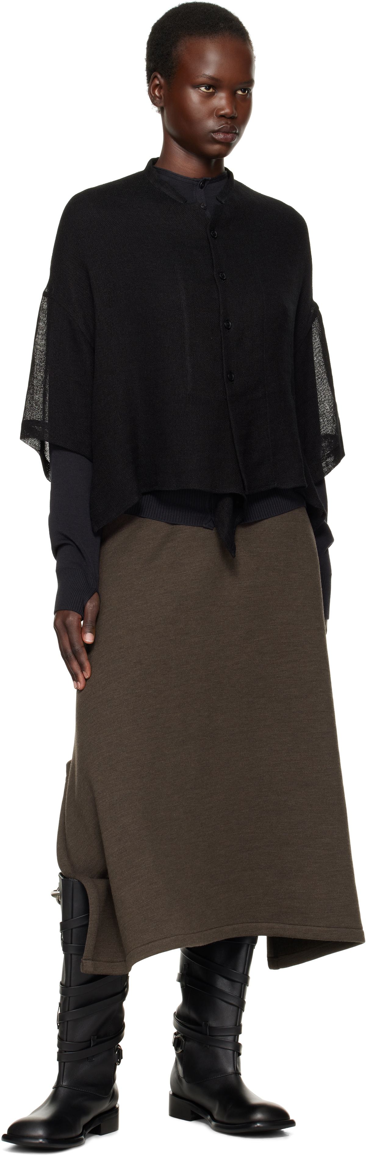 Y's Black Half Sleeve Box Shirt